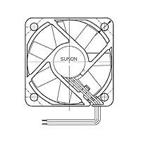 Sunon KD1206PHB3.(2).GN Axial Axial Fan, 60x60x15mm, 12VDC, 15CFM, 0.7W, 26dBA, 3000RPM, 0.12"H2O, Ball, Wire