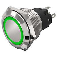 EAO 82-6551.1133 Anti-Vandal 82-6551.1133.Illuminated pushbutton.momentary.22 mm.aluminium natural.flush/flat.ring.green.12 V.soldering terminal