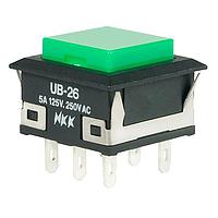 NKK Switches UB26KKW01N-F Pushbutton Switches ON-ON SQ GRN CAP 6A SNAP-IN SOLDER LUG