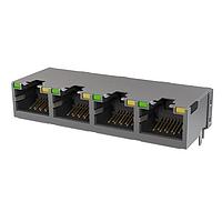 Amphenol Commercial Products RJE484886101 Connectors Low Profile CAT5E RJ45 - 4 Port without LED, Shielded without EMI Tabs
