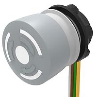 EAO 84-6240.0040 Emergency Stop Switches Stop switch,  22.3 mm,  32 mm, mushroom-head, non illuminative, Grey, Plastic, opaque, 2 NC, Maintained, Flatribboncable 300 mm, IP65, according to DIN EN 60529, Twist to unlock, none