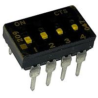 CTS Electronic Components 209-4LPSTFD DIP Switches THROUGH HOLE, GOLD DIP SWITCH, 4-POLE, LOW PROFILE ACTUATOR, BOTTOM SEAL, TAPE SEAL, OFF, STRAIGHT TERMINAL FORM, TUBE PACK