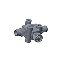 Amphenol LTW TA-A10F-A10M-A10M-01 Circular Metric Connectors Circular Metric Connector, T Adaptor, Metal, A Coding, 1.5A, 10 pins, (End 1) Female Female, (End 2) Male Male, (End 3) Male Male, Screw Thread, IP68 Mated