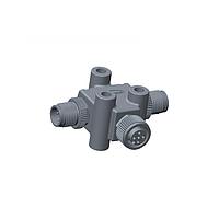 Amphenol LTW TA-A06F-A06M-A06M-01 Circular Metric Connectors Circular Metric Connector, T Adaptor, Metal, A Coding, 2A, 06 pins, (End 1) Female Female, (End 2) Male Male, (End 3) Male Male, Screw Thread, IP68 Mated