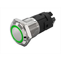 EAO 82-6552.2134 Anti-Vandal 82-6552.2134.Illuminated pushbutton.maintained.22 mm.aluminium natural.flush/flat.ring.green.24 V.screw terminal