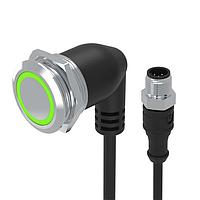 EAO 82-665G.2134 Anti-Vandal Illuminated pushbutton.maintained.22mm.stainless steel SUS 316L.flush/flat.ring illumination Tritan.green 24VDC.Ag.Cable 200mm with M12 Connector.Cable outlet 90