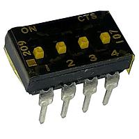 CTS Electronic Components 209-4MSTFD DIP Switches THROUGH HOLE, GOLD DIP SWITCH, 4-POLE, MEDIUM ACTUATOR, BOTTOM SEAL, TAPE SEAL, OFF, STRAIGHT TERMINAL FORM, TUBE PACK