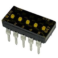 CTS Electronic Components 210-5MSTF DIP Switches THROUGH HOLE, GOLD FLASH DIP SWITCH, 5-POLE, MEDIUM ACTUATOR, BOTTOM SEAL, TAPE SEAL, OFF, TUBE PACK