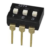 Same Sky (formerly CUI Devices) DS04-254-2S-03BK DIP Switches DIP Switch, SPST, 2.54 pitch, flat actuator, short pin, 3 position, Black