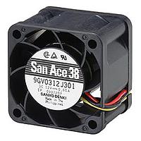 Sanyo Denki 9GV0312K3D011 Axial DC Axial Fan, 38x38x28mm, 12VDC, Guide Vane, Ribless, Locked Rotor Sensor