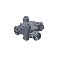 Amphenol LTW TA-A03F-A03F-A03F-01 T-Adapter Circular Metric Connector, T Adaptor, Metal, A Coding, 4A, 03 pins, (End 1) Female Female, (End 2) Female Female, (End 3) Female Female, Screw Thread, IP68 Mated