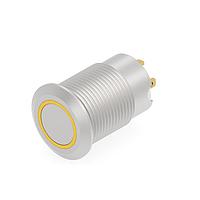 Alcoswitch - TE Connectivity AV12F10E524Q04 Anti-Vandal Stainless, Flush Button, Yellow LED ring, Solder terminal, LED 24VDC