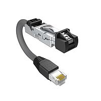 Amphenol Canada DRPC31B009A40 Modular Connectors / Ethernet Connectors Cable, Cat6A, Industrial RJ45, straight exit to standard RJ plug, 26AWG, 2.0m, 50u gold