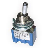 Nidec Components 8J2012-Z High-Reliability Miniature Toggle Switch DPDT, ON-ON, 6.8mm toggle, 1/4"-40 threaded bushing, straight PC terminals, 6A @ 125V AC