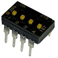 CTS Electronic Components 209-4MSTF DIP Switches THROUGH HOLE, GOLD DIP SWITCH, 4-POLE, MEDIUM ACTUATOR, BOTTOM SEAL, TAPE SEAL, OFF, TUBE PACK