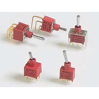 E-Switch 100AWSP4T2B4VS2RE Toggle Switches 0.4VA @ 20V (AC/DC) (On)-Off-(On) PC Mnt