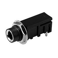 Same Sky (formerly CUI Devices) SJ-63053A Phone Connectors audio jack, 6.35 mm, horizontal, 3 conductor, through hole, 0 switches, w/ nut