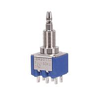 Nidec Components 8R2011-N-Z Sealed DPDT, ON-ON, snap-action pushbutton, 1/4"-40 threaded bushing, solder lug terminals, 3A @ 125V AC