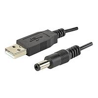 Same Sky (formerly CUI Devices) CBL-UA-P6-1 USB 2.0 USB Cable, Type A Plug to Dc Barrel Plug 2.5 x 5.5 mm, USB 2.0, 28 AWG, 1 m, Black, PVC