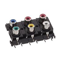 Same Sky (formerly CUI Devices) RCJ-61562423 PCB Mount Jack RCA jack, 6P, 2 x 3, rt, through hole, BE/GR/RD(2)/YL/WH