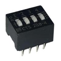 CTS Electronic Components 208-4S DIP Switches DIP switches/SIP switches, SPST, SLIDE ACTUATOR, 4 POS, Thru-Hole, BOTTOM SEALED, TUBE, OFF