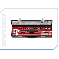 Crossman 99-097 17 Pcs. 1/2 inch Drive Metric Socket Set ( 13 drive sockets 6 point 8-24 mm, 3 drives, 1 metal box)