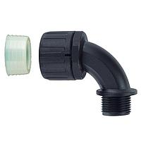 HellermannTyton 166-90113 Cable Protection HelaGuard Non-Metallic IP68 Fitting, 90-Elbow, NPT Thread, 0.50" Dia, PA66, Black, 10/pkg
