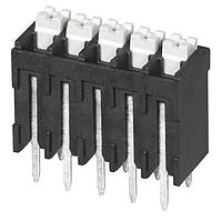 Same Sky (formerly CUI Devices) TBLH10V-350-05BK Fixed Terminal Blocks Terminal block, screwless, High Temp, 3.5, Vertical, 5, Black w Gray Button