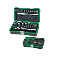 TOPTUL GADW2701 6PT Mini Ratchet Socket & Bit Set (27PCS, 1/4")