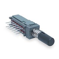 E-Switch PBH4UEENAGV1SBLKUL94VO Standard Switches Pushbutton, 4PDT , On-On , Through Hole, Right Angle