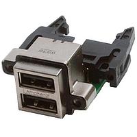 Amphenol Commercial Products MUSB-C211-30 USB Type A Connectors USB RECPT ON PCB RA IP67 DUAL A CBL HDER