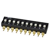 Same Sky (formerly CUI Devices) DS04-254-2-10BK-SMT DIP Switches DIP Switch, SPST, 2.54 pitch, flat actuator, SMT, 10 position, Black