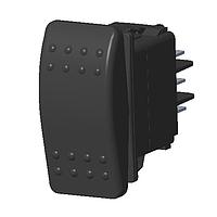 Carling Technologies VLBAS00C-AZC00-000 Contura Sealed Rocker Switch 2-pole, (ON) - OFF - (ON), 15A 24VDC not HP rated, Non-Illuminated, Sealed Contura II Rocker Black Switch with No Lens and .250 Tab (Q.C.), 8 Terminal, with barriers base
