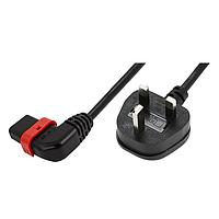 Schaffner IL13P-L-UK1-H05-3100-300 AC Power Cord w/Lock C13+ left-angled, UK plug, H05VV-F, 3x1.00 mm sq., 3 m, Black