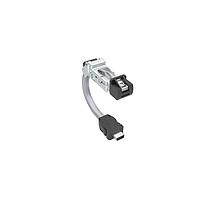 Amphenol Canada DRPC515003A40 Modular Connectors / Ethernet Connectors Cable, Cat6A, Industrial RJ45, 45 deg  top exit to standard ix plug A key, 26AWG, 0.5m, 50u gold