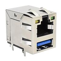 Stewart Connector SS-90000-008 Modular RJ45 over USB 3.0 Type A passive jack Tab Up Y/G LEDs 8 Contact 8 Position Shielded