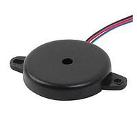Same Sky (formerly CUI Devices) CPE-121 Piezoelectric buzzer, 24 mm round, 5 mm deep, P, 4.5 kHz, 28 V, panel mount w/ wires, no driving circuit