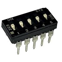 CTS Electronic Components 209-5MSD DIP Switches THROUGH HOLE, GOLD DIP SWITCH, 5-POLE, MEDIUM ACTUATOR, BOTTOM SEAL, STRAIGHT TERMINAL FORM, TUBE PACK