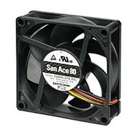 Sanyo Denki 9GA0824P4G0011 Axial DC Axial Fan, 80x80x25mm, 24VDC, Low Power, Ribless, Tachometer, PWM