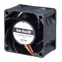 Sanyo Denki 9GV0612M1011 Axial Axial Fan, 60x60x38mm, 12VDC, 68CFM, 18W, 1.5A, 60dBA, Guide Vane, Ribless, Tach