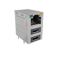 Amphenol Commercial Products RJE36188324CH Modular Stacked RJ45 over 2 Nos USB Type C LED G/Y 15 micro inch Contact Gold Plating