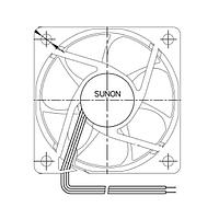 Sunon PMD2408PKB3-A.(2).GN Axial Axial Fan, 80x80x20mm, 24VDC, 45CFM, 0.26"H2O, Ball, Wire, Auto Restart