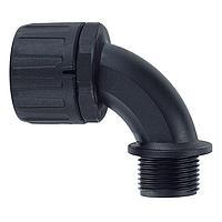 HellermannTyton 166-90333 Cable Protection HelaGuard Non-Metallic IP66 Fitting, 90-Elbow, 1-1/2" NPT Thread, 1.25" Dia, PA66, Black, 2/pkg