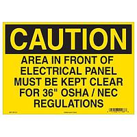 HellermannTyton 597-00121 Labels Caution Sign, 7" x 10", Area in Front of Electrical Panel Must Be Kept Clear, Vinyl, Yellow, 25/pkg