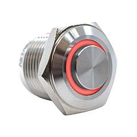 E-Switch PV6H240SS-301. Anti-Vandal Anti-vandal, SPST, Off-(On), Panel Mount, Front, Silver, LED, White, IP65