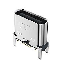 GCT (Global Connector Technology) USB4145-03-0230-C PCB Top Mount USB-C Rec 3u" Vert 16P SMT 2.3mm TH stakes H7.46mm T+R+Cap