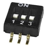 Same Sky (formerly CUI Devices) DS05-127-2-03BK-SMT-TR DIP Switches DIP Switch, SPST, 1.27 pitch, flat actuator, SMT, Tape and reel, 3 position, Black