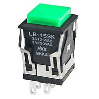 NKK Switches LB15SKW01-FJ Pushbutton Switches SPDT ON(ON) SQUARE NON-ILLUMINATED GRN