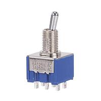 Nidec Components 8J2011-Z High-Reliability Miniature Toggle Switch DPDT, ON-ON, 6.8mm toggle, 1/4"-40 threaded bushing, solder lug terminals, 6A @ 125V AC
