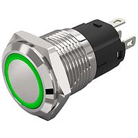 EAO 82-4551.2134 Anti-Vandal 82-4551.2134.Illuminated pushbutton.maintained.16 mm.aluminium natural.flush/flat.ring.green.24 V.soldering terminal